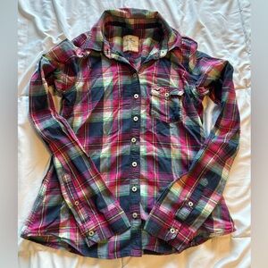 Hollister Pink and Navy Plaid Button-Down Shirt